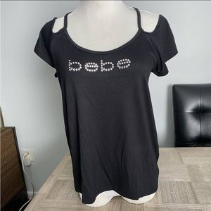 BeBe cold shoulder bling top NWOT
